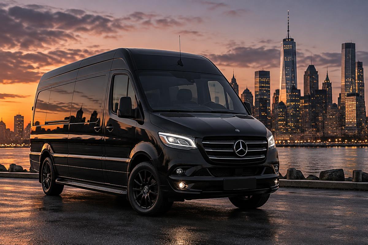 Black Mercedes-Benz Sprinter or similar